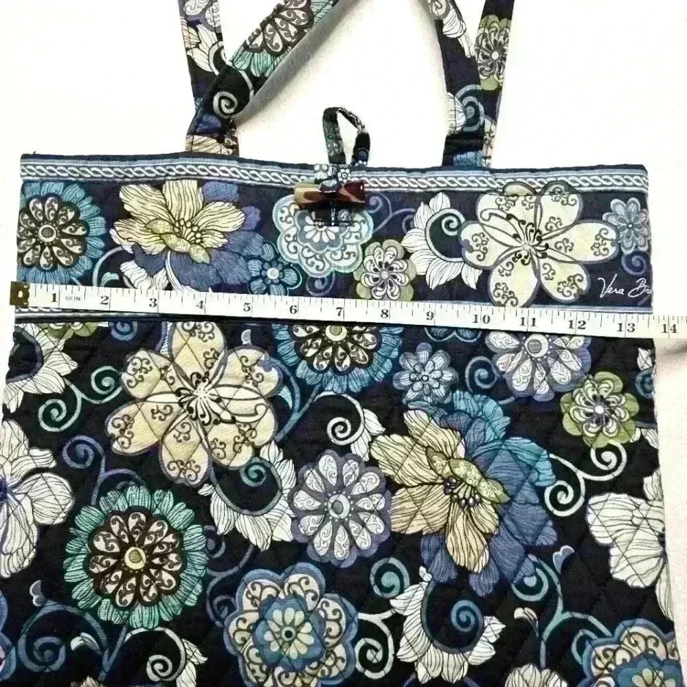 Vera Bradley Blue Cream Floral Cotton Large Tote Very Good Condition